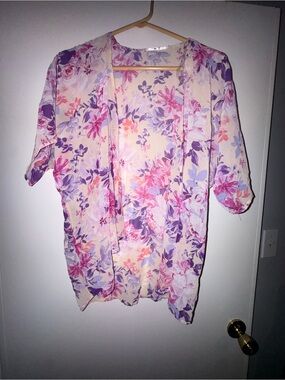 3rd + MALT Floral Sheer Kimono in Lavender and Pink